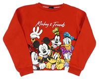 Červená crop mikina s Mickeym a kamarády Disney