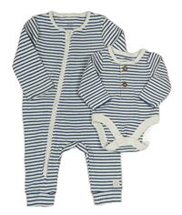 2set - Tmavomodro-bílý pruhovaný overal + body F&F
