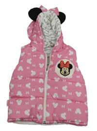 Růžová šusťáková zateplená vesta s Minnie a kapucí 
