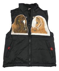 Černá šusťáková zateplená vesta s koňmi 