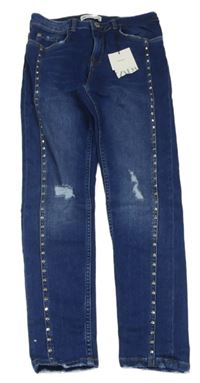 Nové - tmavomodré slouchy rifle s prošoupáním a cvočky ZARA