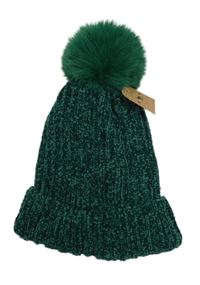 Nové - zelená žinylková čepice s bambulí 