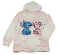 Světlerůžová batikovaná mikina se Stitchem s Angel a kapucí