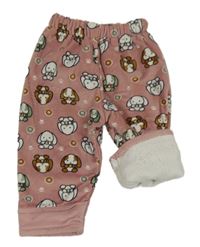 Růžové plyšové zateplené legíny s pejsky 