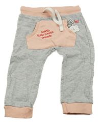 Šedo-lososové tepláky se zajíčky a kapsou 