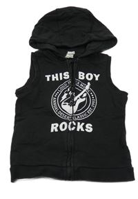 Černá tepláková propínací vesta s kytarou a kapucí H&M