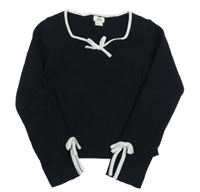 Černý žebrovaný crop svetr s mašlí River Island