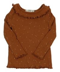 Rezavé žebrované triko s puntíky C&A