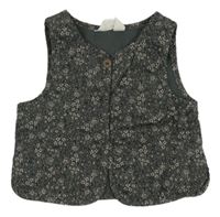 Tmavošedo-růžová květovaná manšestrová vesta H&M