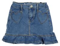 Modrá riflová sukně s volánkem a srdíčky