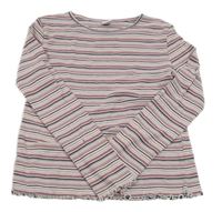 Starorůžovo-bílo-modré pruhované žebrované triko Yigga