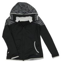 Antracitovo-bílá žíhaná sportovní propínací mikina s kapucí 