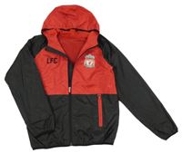 Červeno-černá šusťáková fotbalová bunda s erbem a kapucí - L.F.C. 