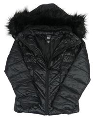 Černá šusťáková prošívaná zateplená bunda s kapucí New Look
