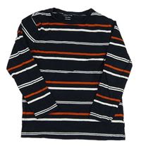 Tmavomodro-bílo-oranžové pruhované triko Primark