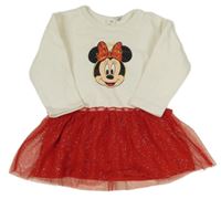 Smetanovo-červené šaty s Minnie a tylovou sukní H&M