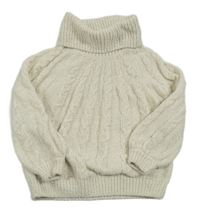 Smetanový žinylkový vzorovaný svetr s rolákem C&A