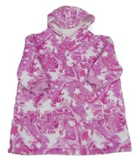 Růžovo-bílá vzorovaná chlupatá oversize zateplená mikina s kapucí Dunnes