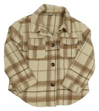 Béžovo-hnědá kostkovaná flaušová košilová bunda Tu