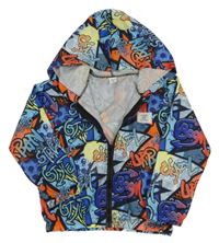 Barevná vzorovaná šusťáková bunda s nápisy a kapucí Shein