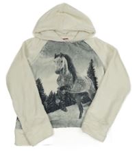 Bílo-šedá chlupatá mikina s koníkem a kapucí Yigga