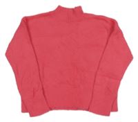 Neonově růžový chlupatý crop svetr Benetton 