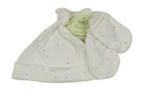 Nové - 2set - Bílá bavlněná čepice s hvězdičkami + rukavice M&S