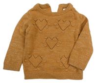 Béžovo-zlatý svetr se srdíčky a bambulkami C&A