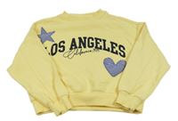 Žlutá crop mikina s nápisem a nášivkami Zara