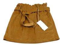 Nové - Medová manšestrová sametová sukně s páskem Gaami
