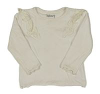 Bílé žebrované triko s volánky Nutmeg