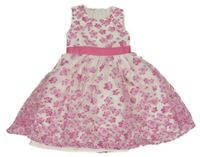 Bílo-růžové organzové šaty s květy Manguun