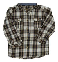 Tmavomodro-bílo-hnědá kostkovaná košile 