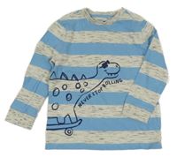 Šedo-tyrkysové pruhované triko s dinosaurem F&F