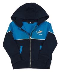Tmavomodro-azurová propínací mikina se žralokem a kapucí V by Very