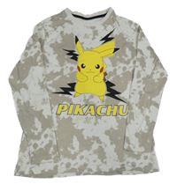 Béžovo-bílé batikované triko Pikachu