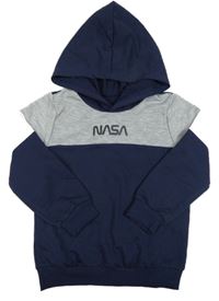 Tmavomodro-šedá mikina Nasa s kapucí Shein