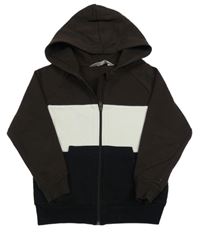 Kávovo-černo-bílá propínací mikina s kapucí H&M