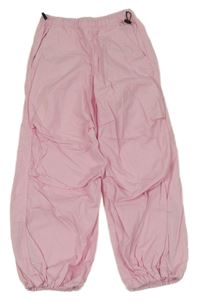 Světlerůžové plátěné cuff kalhoty H&M