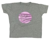 Šedé melírované oversize tričko s nápisy 