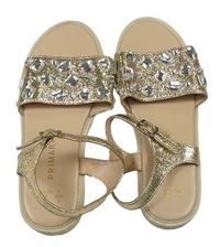 Zlato-pudrové koženkové sandály s korálky/kamínky PRIMARK vel. 33-34