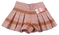Lila-hnědo-broskvovo-bílé kostkované vzorované vlněné sukňové kraťasy Matalan
