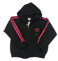 Černo-tmavorůžová propínací crop mikina s kapucí Adidas