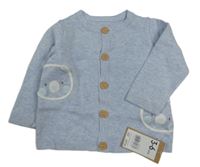 Nové - světlemodrý melírovaný propínací svetr s medvídky Mothercare