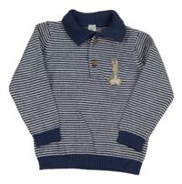 Tmavomodro-bílý pruhovaný svetr s králíčkem - Peter Rabbit a límečkem M&S