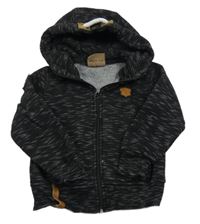 Černá melírovaná propínací teplá mikina s nášivkou a kapucí