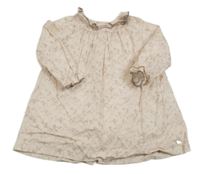 Světlepudrové plátěné šaty s kytičkami a volánkem Paz