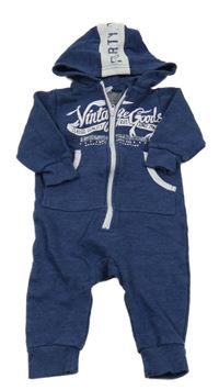 Tmavomodrá melírovaná tepláková kombinéza s nápisy a kapucí Papagino