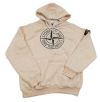 Broskvová melírovaná teplá mikina s logem a kapsou a kapucí STONE ISLAND