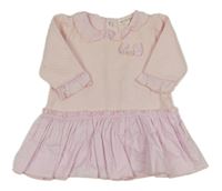Světlerůžové prošívané teplákovo/plátěné šaty s mašlí a volánky MINITNI BABY